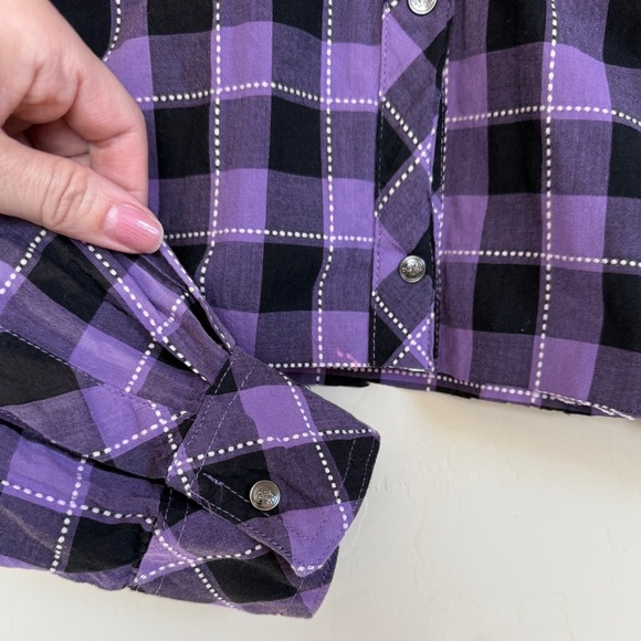 Rock 47 by Wrangler Western Plaid Snap Button Rhinestone Embroidered Wings Shirt - Picture 4 of 6